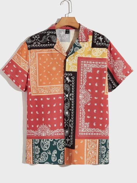 SHEIN Men Paisley & Scarf Print Shirt | SHEIN Shein Men, Printed Shirts Men, Paisley Scarf, Paisley Scarves, Men Shirts, Men Tops, Print Shirt, Scarf Print, Mens Summer