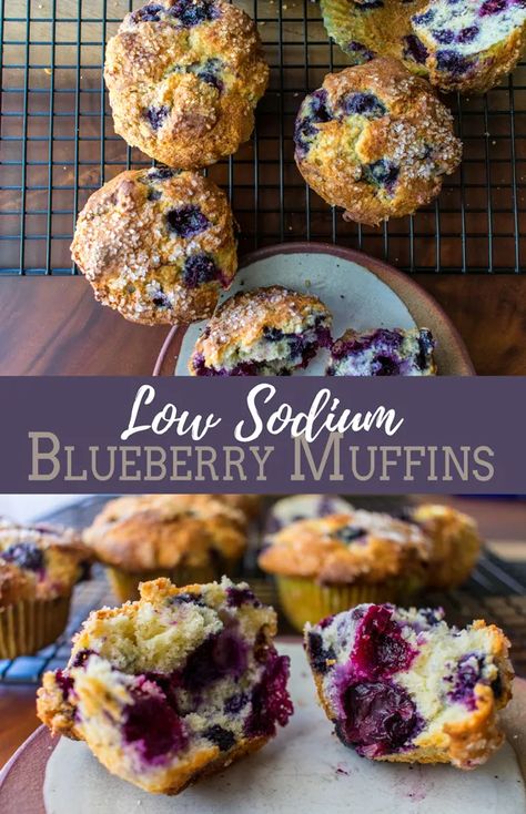 Salt Free Desserts, Low Sodium Baking Recipes, Low Sodium Breakfast Muffins, Low Sodium Blueberry Muffins, Salt Free Dessert Recipes, Sodium Free Desserts, Low Sodium Deserts, Low Sodium Cardiac Diet Recipes, Low Sodium Muffins Recipe