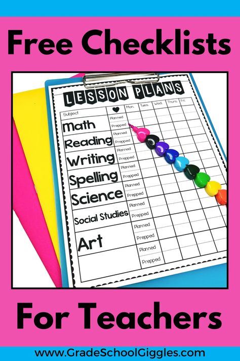 Checklists help with classroom management and organization. That's why every teacher needs these 7 free printable checklists. Whether it's your first year teaching or your tenth, checklists are a tool that makes it easy to track things like the standards you've covered, the prep you'll need to do as you write your lesson plans, important daily and weekly to-do lists, which kids have completed individual assessments or mastered specific learning goals. Get the template and make organizing easy. Teacher Checklist, Teacher Needs, First Year Teaching, Writing Plan, Free Checklist, Free Teacher, Learning Goals, Printable Checklist, Planning Checklist