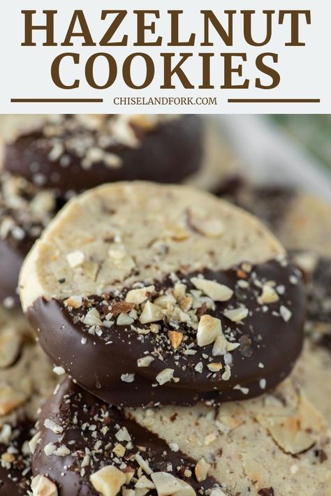 Hazelnut Cookie Recipes, Hazelnut Shortbread Cookies, Hazelnut Cookies Christmas, Recipes With Hazelnuts Easy, Hazelnut Cookies Recipes, German Hazelnut Cookies, Hazelnuts Recipes, Cookies With Dark Chocolate, Slice And Bake Cookies