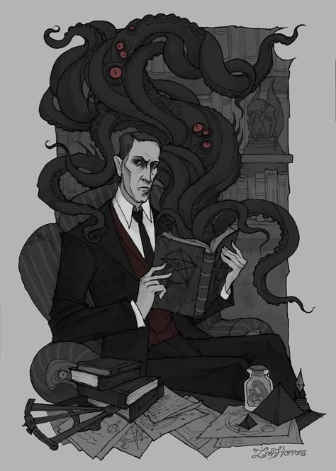 H.P. Lovecraft by IrenHorrors Cthulhu Tattoo, Lovecraft Monsters, Cthulhu Fhtagn, Lovecraft Art, Abigail Larson, Cthulhu Art, The Legend Of Sleepy Hollow, Lovecraftian Horror, Eldritch Horror