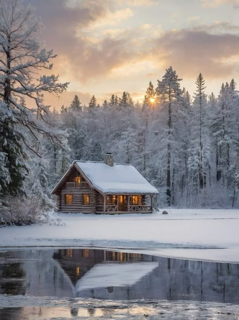 Cabin Pictures Instagram, Cabin In The Woods Snow, Winter Cabin Getaway, Cabin In The Woods Aesthetic, Snowy Cabin In The Woods, Winter Cabin In The Woods, Forest Landscaping, Acotar Illyrian, Winter Cabins