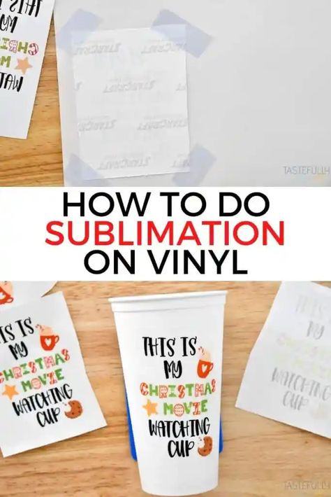 How To Use Sublimation On Vinyl - Tastefully Frugal How To Make Sublimation Stickers, How To Use Sublimation Paper, How To Sublimate On Vinyl, Sublimation Stickers How To, Sublimation On Vinyl, Cricut Sublimation Printing, Sublimation Items, Cupcake Crafts, Cricut Business