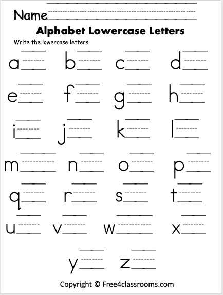 Letter Writing Worksheets Preschool, A-z Writing Worksheet, Letter Differentiation Worksheets, Writing Abc Free Printable, Practicing Writing Letters, Lowercase Letter Writing Practice, Writing Lowercase Letters, Writing Letters Kindergarten, Abc Writing Worksheets