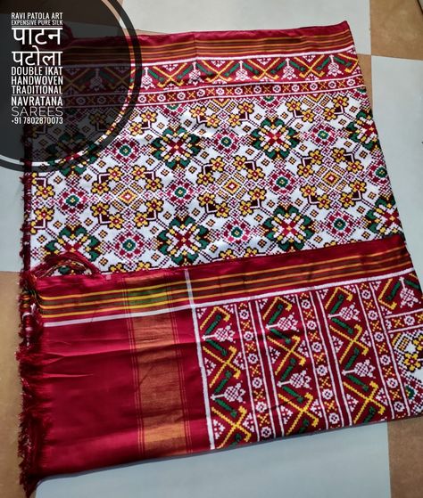 Ikat Patola Sarees, White Patola Saree, Patola Sari, Sari Designs, Marriage Clothes, Patola Design, Tassels Designs, Saree Red, India Textiles