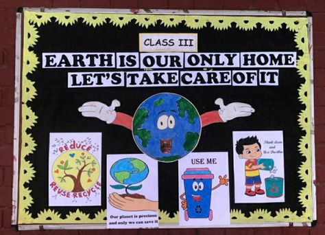 Soft board idea on Earth day World Environment Day Bulletin Boards, Save Earth Bulletin Board Ideas, Earth Day Chart For School, Earth Day Board Ideas, Earth Day Chart Ideas, Earth Day Board Decoration Ideas, Environment Day Board Decoration, Earth Bulletin Board Ideas, Earth Day Board Decoration