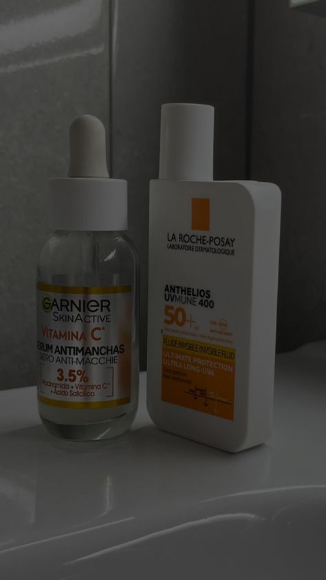 #vitamincserum #sunscreen #larocheposay #garnier Face Sunscreen Aesthetic, Skin Care Vitamin C Serum, Vitamin C Serum Aesthetic, Vitamin C Aesthetic, Garnier Aesthetic, Vitamin C Garnier, Garnier Vitamin C Serum, Garnier Serum, Garnier Skin Care