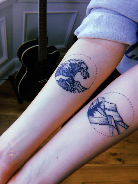 Biffy Clyro Tattoo Ideas, Oceans Hillsong Tattoo, Biffy Clyro Tattoo, Platonic Soulmate, Leg Patchwork, Biffy Clyro, Matching Tats, Sea Tattoo, Mountain Tattoo