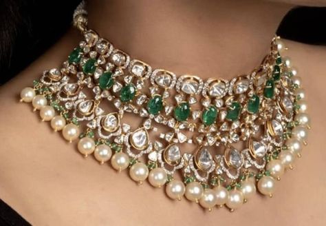 Buy Diamond Polki Necklace Natural Rosecut Diamond & Natural Polki Online in India - Etsy Uncut Necklace, Diamond Polki Necklace, Silver Necklace Diamond, Indian Wedding Jewelry Sets, Bridal Jewelery, Choker Necklace Designs, Diamond Earrings Design, Beautiful Gold Necklaces, Pearl Necklace Designs