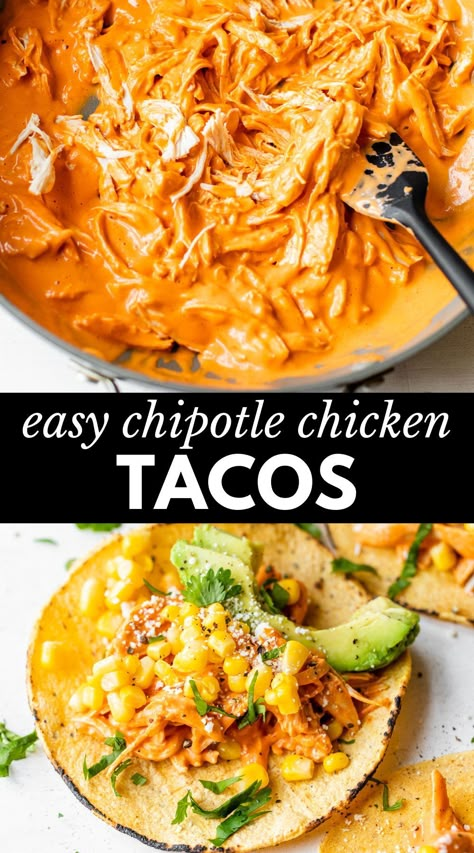 Chipotle Flavored Recipes, Chicken Taco Dinner Recipes, Chipotle Chicken Dinner Ideas, Chicken Bacon Chipotle Ranch Tacos, Copycat Taco Bell Chicken Chipotle Melt, Chicken Tacos Mexican, Creamy Shredded Chicken Tacos, Best Chicken For Tacos, Chipotle Tacos Chicken