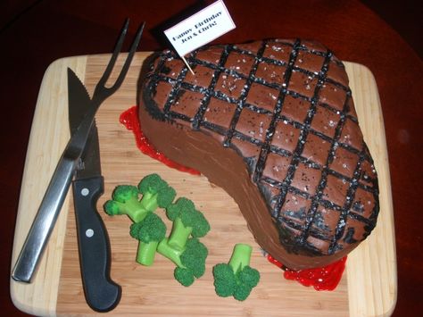 Steak cake for my man's birthday Cake That Looks Like Steak, Funny Mens Birthday Cake, Steak Cake Birthday, Steak Birthday Cake, Mens Birthday Cake Ideas Guys Fun, Men Birthday Cakes, Husband Birthday Cake, Mens Birthday Cake, Steak Cake