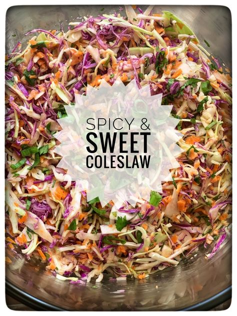 Spicy & Sweet Coleslaw – Whisk Away Kitchen Sweet And Spicy Coleslaw, Sweet Coleslaw, Spicy Coleslaw, Spicy Salad, Shredded Cabbage, Kitchen Post, Cookbook Holder, Fresh Green, Coleslaw