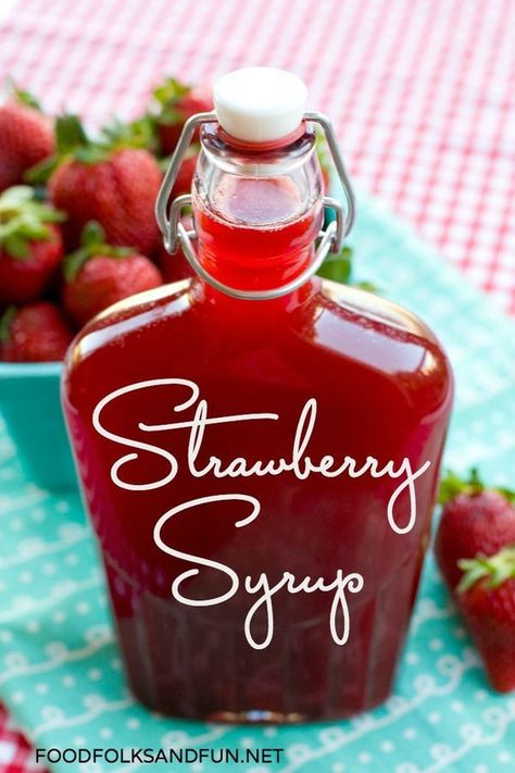 Strawberry Syrup Recipe, Strawberry Syrup Recipes, Stack Of Pancakes, Donut Muffins, Simple Syrup Recipes, Pancake Syrup, Homemade Syrup, Pancake Stack, Strawberry Syrup