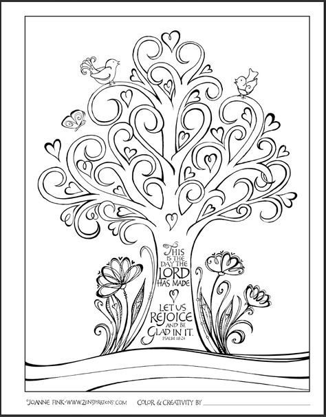 Zenspirations - This is the Day the Lord has made. Let us Rejoice and Be Glad in it! Scripture Coloring Sheets, Psalms 118, Scripture Coloring, Coloring Contest, Psalm 118, Bible Verse Coloring, Bible Coloring Pages, Embroidery Template, Heart Tree