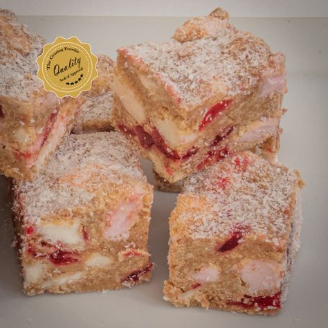 Fifteens Traybake - The Grazing Foodie Candied Cherries, No Bake Slices, Tray Bake Recipes, Glace Cherries, Cherry Candy, Digestive Biscuits, Coconut Recipes, Sugar And Spice, Marshmallows