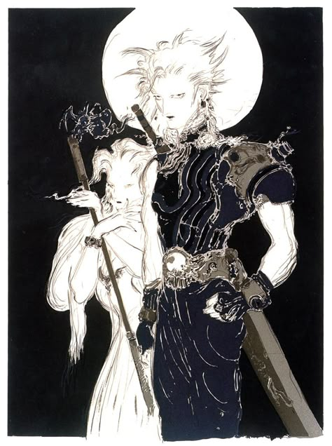 Aerith and Cloud 'Cold Light' Art - Final Fantasy VII Art Gallery Yoshitaka Amano Art, Tomb Raiders, Final Fantasy Funny, Vampire Hunter D, Yoshitaka Amano, Art Final, Bioshock Infinite, Final Fantasy Artwork, Final Fantasy X