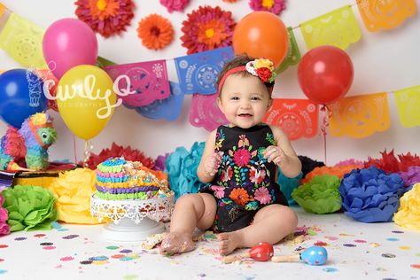 Colorful Cake Smash, Cake Smash Theme, Mexican Birthday Parties, Fiesta Cake, Colorful Cake, 1st Birthday Pictures, Fiesta Birthday Party, Mexican Birthday, Fiesta Theme Party