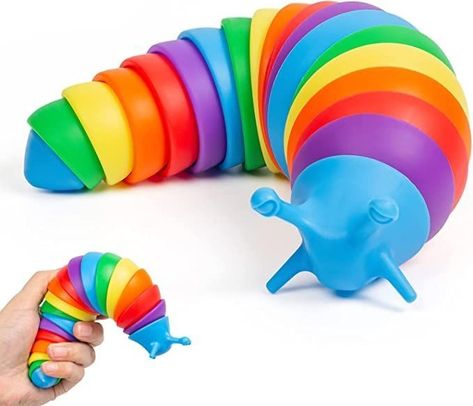 Sensory Slug, Slug Fidget, Sensory Toys For Kids, Rainbow Toy, Cool Fidget Toys, Sensory Room, Rainbow Kids, Slug, Fidget Toy