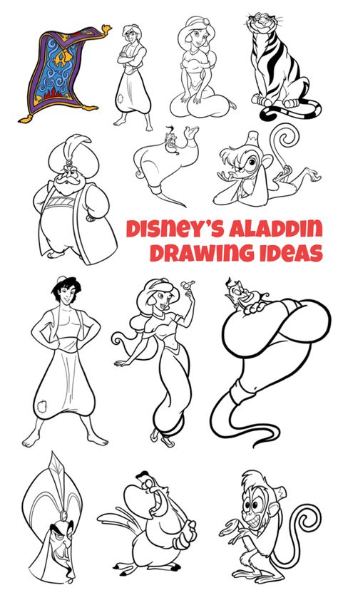 Disney’s Aladdin drawing ideas with step-by-step drawing tutorials Aladdin Drawing, How To Draw Characters, Learn To Sketch, Profile Drawing, Drawing Cartoon Characters, Disney S, Disney Drawings, Step By Step Drawing, A Drawing