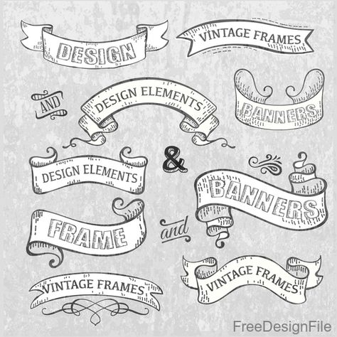 Vintage with retro ribbon banners vector Vintage Banners, Vintage Banner Vector, Ribbon Font, Tattoo Banner, Vintage Ribbon Banner, How To Draw Ribbon, Lettering Styles Alphabet, Vintage Banner, Banner Drawing