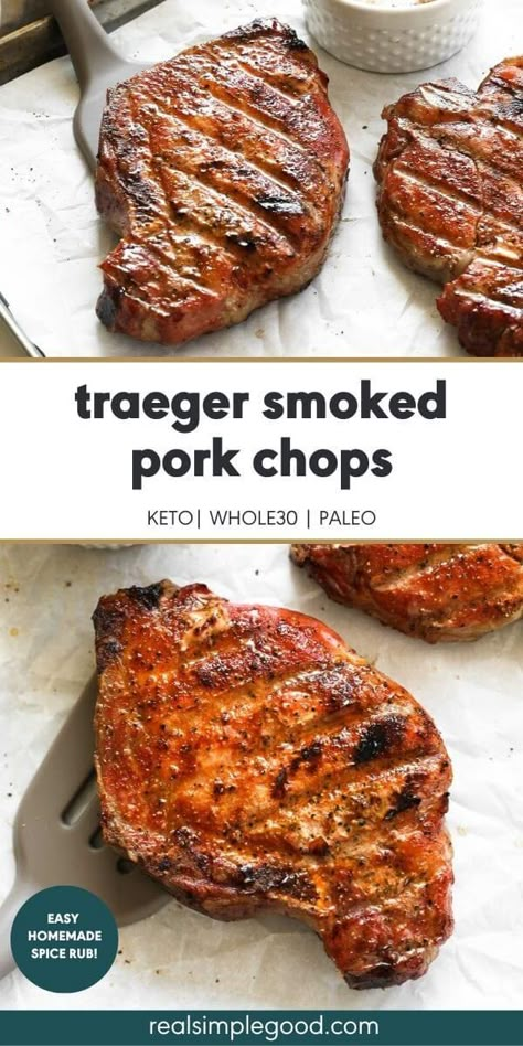 Pork Chops In The Smoker, Sides For Smoked Pork Chops, Easy Smoked Meat Recipes, Traeger Supper Ideas, Pellet Smoker Pork Chops, Treager Pork Chops Recipes, Pit Boss Pork Chops, Pork Chops On Smoker, Pork Chops Smoker Recipes