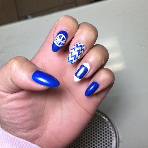 Duke Blue Devils nail design! Duke Blue Nails, Duke Nails, Basketball Nail Designs, Basketball Nails, Pedicure Supplies, Nail Designs Pictures, Cute Toe Nails, Polish Ideas, Nail Pictures