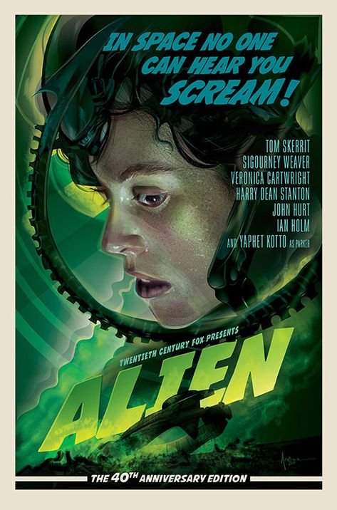 Alien (1979) Directed by Ridley Scott ~ Art by Orlando Arocena Alien Ridley Scott, Alien Parasite, Alien Movie Poster, Alien Movie, Distress Signal, Alien 1979, Alien Artwork, Film Poster Design, Aliens Movie