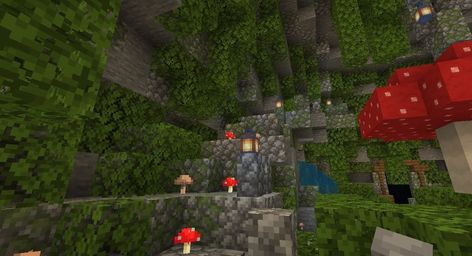 Minecraft Mushroom Cave, Minecraft Stairs Outside, Cave Minecraft, Minecraft Farming, Minecraft Nature, Minecraft Computer, Minecraft Stairs, Lush Cave, Minecraft Aesthetics