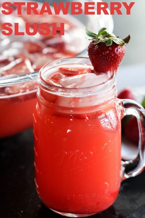 Strawberry Slush Alcohol, Non Alcoholic Slush Recipes, Healthy Slushies, Strawberry Slushies, Slush Punch, Blue Punch Recipe, Strawberry Slush, Slush Recipes, Six Sisters Stuff