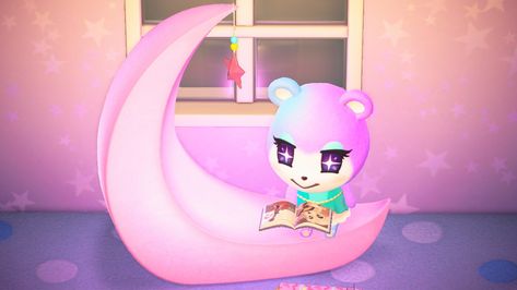 #ACNH #AnimalCrossingNewHorizons #ACNHJudy Judy Acnh, Acnh Villagers, Moon Chair, Crescent Moon, Animal Crossing, Crescent, Moon, Outdoor Decor, Animals