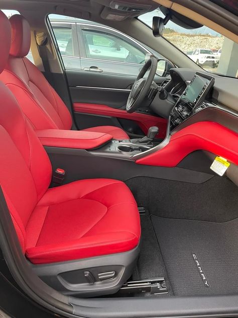 Red And Black Car Interior Girly, Toyota Red Interior, Black Toyota Camry Red Interior, Honda Civic Red Interior, Red Interior Design Car, Black Car Red Interior, Kia K5 Gt Line 2022 Red Interior, Toyota Camry Xse Red Interior, Toyota Camry Red Interior