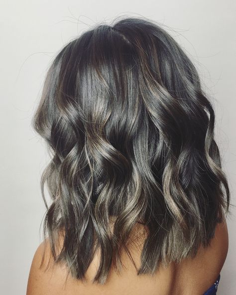 Medium Dark Ash Brown Hair, Dark Ash Balayage, Smokey Ash Brown Hair, Black Hair Silver Highlights, Smokey Brown Hair, Smokey Balayage, Smokey Ash Brown Balayage Dark, Hair Silver Highlights, Smokey Ash Blonde