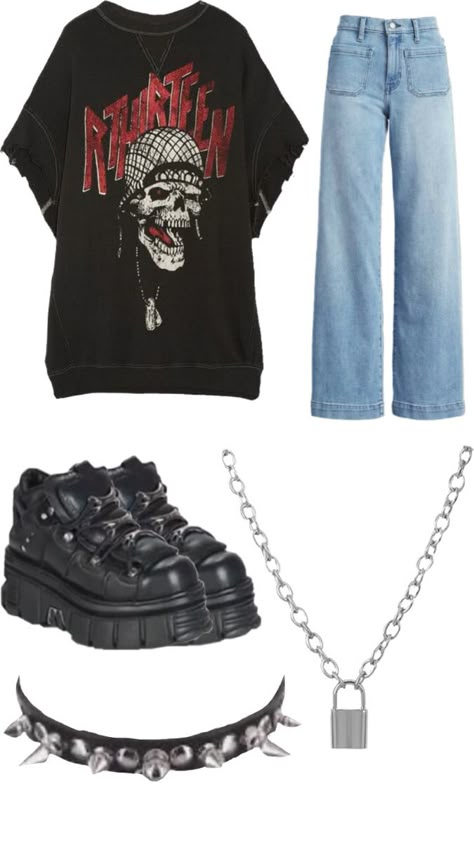 Metal Outfit, Street Style Outfits Casual, Grunge Fits, Alt Outfits, Retro Punk, Tomboy Style Outfits, Emo Outfits, Estilo Punk, New Rock