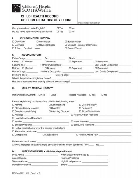 CHILD HEALTH RECORD CHILD MEDICAL HISTORY FORM Medical History Form, Doctors Note Template, Health Record, Learning Disorder, Child Health, Hearing Problems, Cultural Beliefs, Note Template, Doctors Note