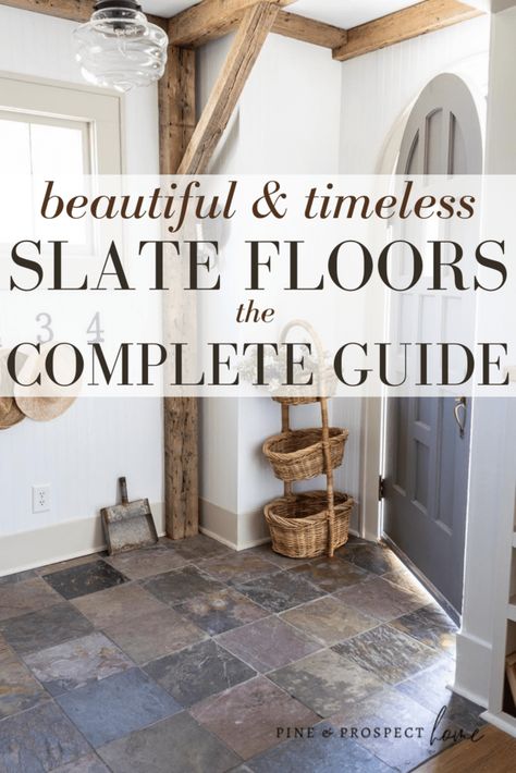 Slate Flooring: A Complete Guide to Its Beauty, Benefits & Challenges - Pine and Prospect Home Slate Tile Floor Kitchen, Slate Floor Kitchen, Pine And Prospect Home, Pine And Prospect, Slate Floors, Slate Kitchen, Slate Countertop, Slate Floor, Slate Tile Floor