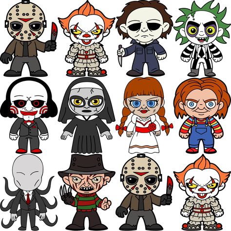 Horror Cartoon Drawing, Cartoon Horror Characters, Horror Film Characters, Horror Friends Svg, It Characters, Horror Clipart, Business Tattoo, Horror Figures, Small Business Clothing