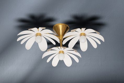 Sewing Office, Tali Roth, Whimsical Lighting, Upstairs Laundry, Coqui Coqui, London Townhouse, White Petals, Brass Texture, Semi Flush Lighting