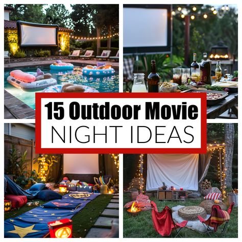 The best guide to an outdoor movie night. A collection of fun outdoor movie night ideas. I have gathered ideas for your next outdoor movie night. Outdoor move themes that you can have in your backyard. Camp Out Movie Night, Easy Outdoor Movie Night, Movie On The Lawn Ideas, Diy Backyard Movie Night Ideas, Movie Night In Backyard, Outdoor Family Movie Night, Fall Outdoor Movie Night Kids, Fall Backyard Movie Night, Backyard Projector Screen Movie Nights