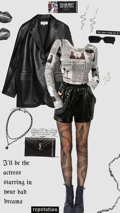 reputation Era outfit idea #taylorswift #erastour Newspaper Reputation Outfit, Reputation Outfits Eras Tour, Reputation Fits, Reputation Makeup Taylor Swift, Reputation Outfit Ideas, Reputation Era Outfits, Taylor Swift Reputation Outfits, Reputation Outfits Ideas, Reputation Outfits