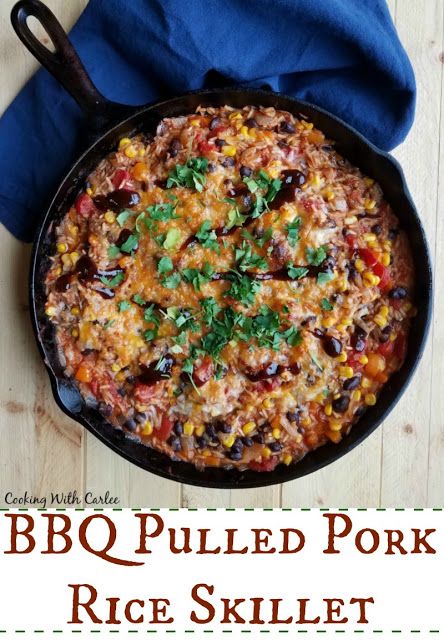 One pan BBQ pulled pork and rice skillet dinner is full of flavor and texture. It will have everyone coming back for a little more and leave you with very few dishes too! Pulled Pork And Rice Casserole, Pulled Pork And Rice, Pork And Rice, Pulled Pork Leftover Recipes, Ham Leftovers, Dinner Pork, Pork Meals, Pork Casserole, Pork Bbq