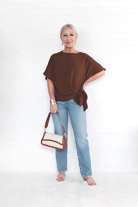 Fashion Over 40, Fashion Over 50, Seasonal Fashion, Elegant Outfit, Chic Outfit, Women’ Classy Style, Neutral Outfit How To Dress A Menopausal Belly, Meno Belly, Belly Clothes, Dressing Over 50, 40 Women, Women Over 50, Batwing Sleeve, Over 60, Over 40