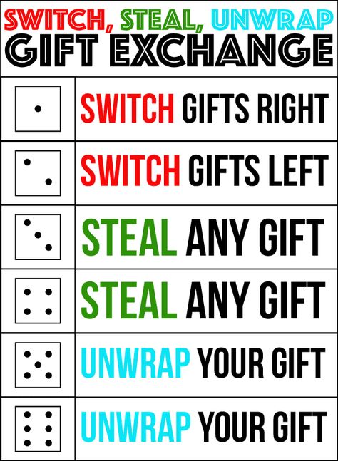 A perfect gift exchange game for kids, for adults, and even for teens! Simply roll the dice and see where the gifts end up. Definitely one of our favorite Christmas party games ever and it’ll quickly become a family or office favorite for you too! Gift Exchange Dice, Gift Exchange Game, Family Gift Exchange, Christmas Gift Exchange Games, Christmas Gift Games, Christmas Games For Adults, Xmas Games, Gift Exchange Games, Adult Christmas Party