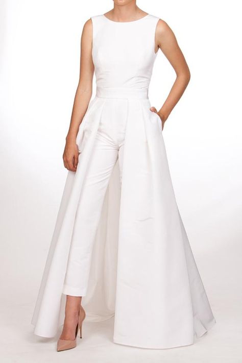 Bridal Jumpsuits With Skirt, Wedding Romper With Detachable Skirt, Detachable Skirt Jumpsuit, White Jumpsuit With Skirt Overlay, Bridal Jumpsuit With Overskirt, Detachable Skirt, Full Length Skirts, Convertible Dress, Strapless Jumpsuit