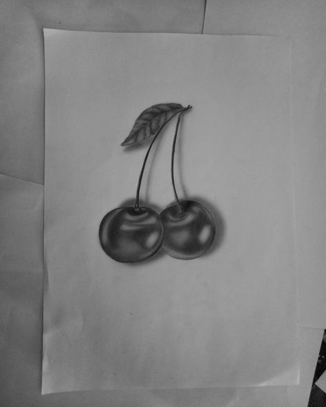 Realistic cherry pencil drawing by josukutty_us Cherry Pencil Drawing, Cherry Drawing, Cherry Art, Drawing Realistic, 3d Words, Graphite Pencils, Art Class, Pencil Drawing, Art Classes