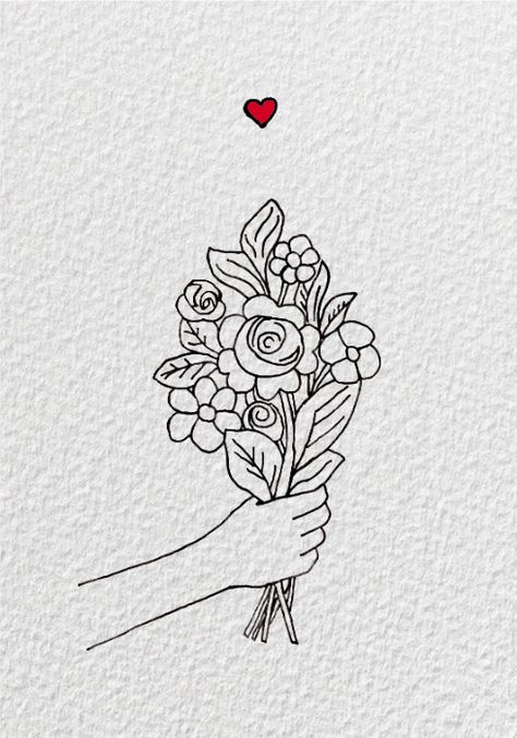 floral bouquet illustration Floral Arrangements Drawing, Bouquet Of Roses Drawing Simple, Rose Bouquet Drawing Simple, Flower Boutique Drawing, Flower Bouquet Sketch Simple, Hand Holding Bouquet Drawing, Bouqette Of Flowers Drawing, Cute Flower Bouquet Drawing, Drawing Of Bouquet Of Flowers