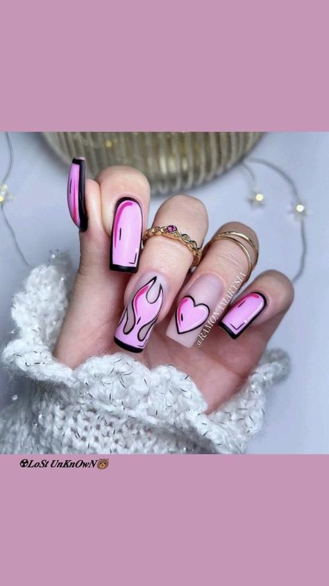 Cute Cartoon Nail Art, Stylish Nails Art 2023, Pop Art Acrylic Nails, Nails Cartoon Design, Nail Pop Art, 2d Nails, Cartoon Art Nails, Pop Art Nail Art, Pop Art Nails Designs