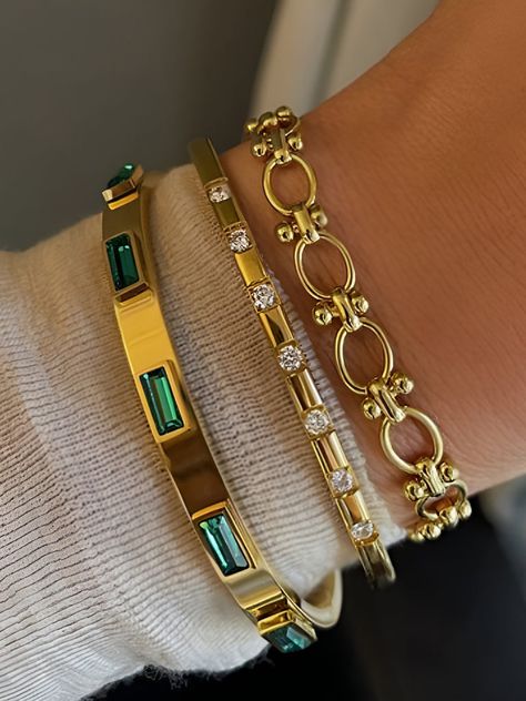 Rhinestone Decor Bracelet Elegant Bracelet Stack, Gold Stack Bracelets, Jewelry Stacking Bracelet, Jewellery Stack, Preppy Jewelry, Luxe Jewelry, Jewelry Accessories Ideas, Dope Jewelry, Jewelry Fashion Trends