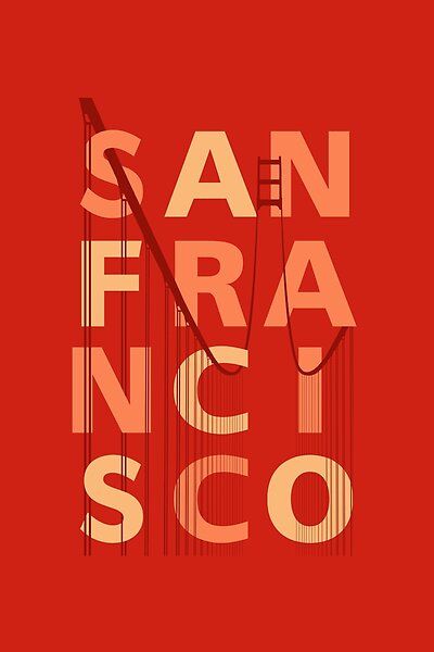 Graphic Design Typography Illustration of Golden Gate at San Francisco, California, America San Francisco Typography, San Francisco Food, San Francisco Golden Gate Bridge, Typography Illustration, Fishermans Wharf, Saved Pins, Design Typography, Typography Art, Graphic Design Typography