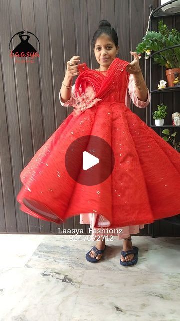 Satya Yempala | Red panel ballgown. This gown is customized with net, Satine, cotton, cancan, boning, fusing  wires. This gown is very tough to prepare.... | Instagram Kids Net Frock, Kids Net, Baby Net, Net Gowns, Girls Ball Gown, Fabric Balls, Baby Ball, Baby Frock, Red Panels