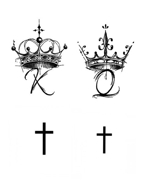 King And Queen Crowns Tattoos, Tattoo Queen Crown, King And Queen Hand Tattoos, King And Queen Crown Tattoo Design, King Crown Tattoo Design For Men, Mens Crown Tattoo, Cross With Crown Tattoo, Queens Crown Tattoo, King And Queen Logo